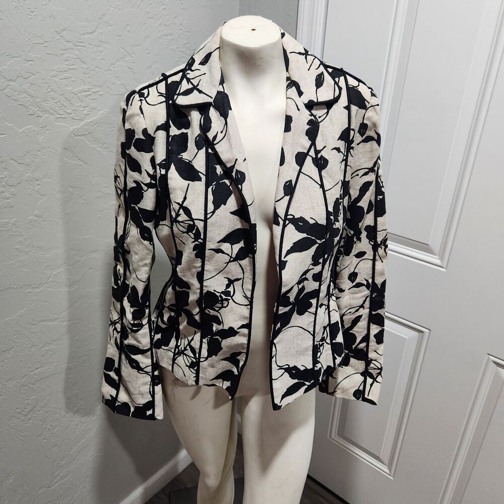 Giancarlo Ferrari Blazer Womens SZ 6 Linen Floral Mature‎ Preppy Quiet Luxury